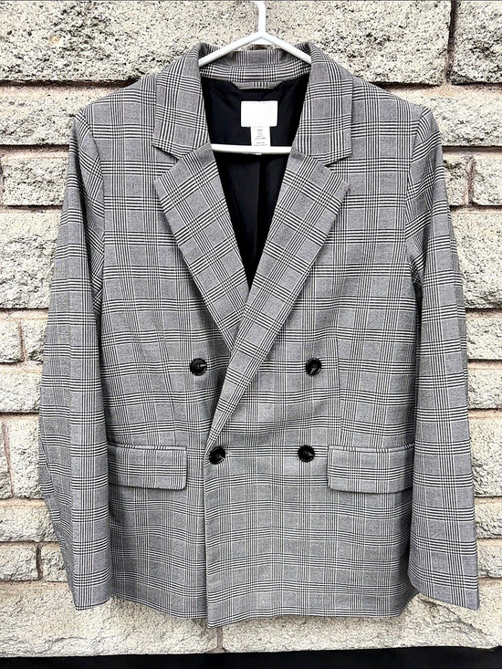 H&M Jackets & Blazers - H&M Women’s Size S Double Breasted Glen Plaid Blazer Black White Grey